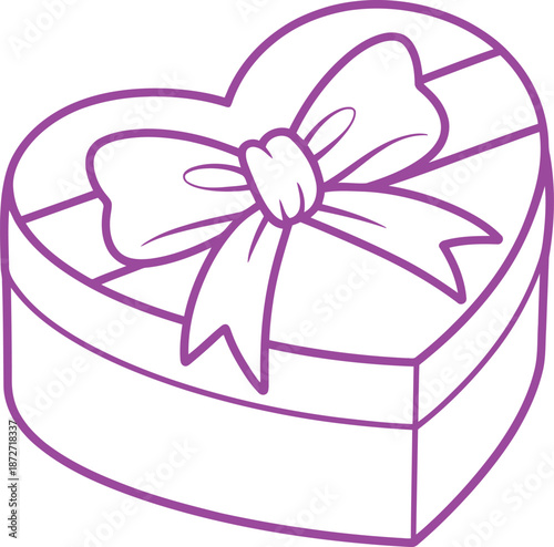 A heart-shaped gift box adorned with a ribbon, beautifully illustrated in a simple line art style.