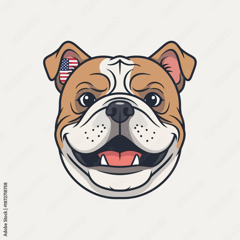 Obraz premium patriotic bulldog illustration with american flag in ear perfect for national pride themes sports mascots or us event branding