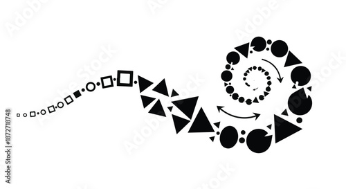 Abstract spiral of geometric shapes representing growth and evolution