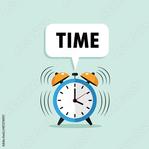 time management clock ringing with time in a speech bubble representing urgent deadlines productivity and efficient schedule planning.