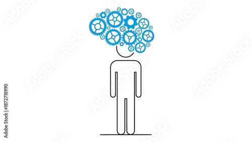 Man with Gears in Head Illustration.