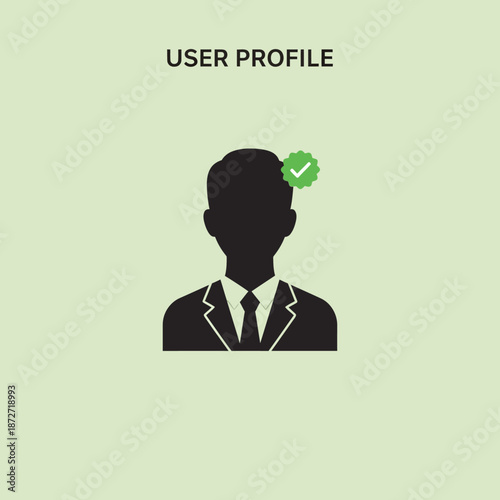 verified user profile icon of a businessman avatar with a green checkmark representing a trusted online identity and secure account status.