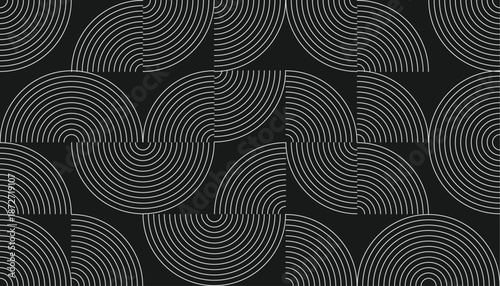 Abstract Geometric Pattern of Concentric Arcs on Black Background.