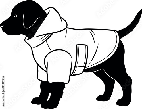 Black dog silhouette wearing a white coat silhouette