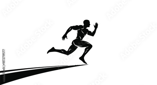 Dynamic silhouette of a male athlete sprinting with powerful motion and a dramatic shadow.
