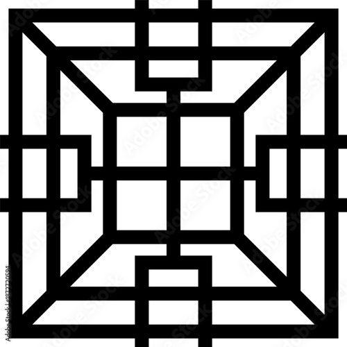 Geometric Optical Pattern Maze: Intricate Black and White Abstract Design for Modern Architecture