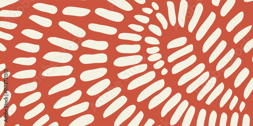 Abstract Organic Pattern of Creamy White Shapes on Terracotta Background.