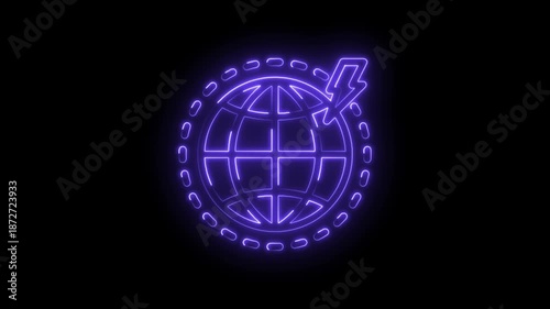 Wallpaper Mural Glowing Neon Globe Icon with Lightning Bolt Symbol and Orbiting Dashed Circle on Black Background Torontodigital.ca
