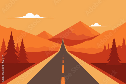 Open Road Through Mountains and Forest