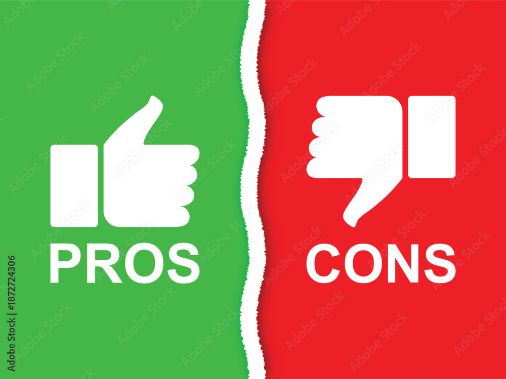 Ταπετσαρία Pros and Cons Comparison Icon with Green Thumbs-Up and Red Thumbs-Down Symbols f