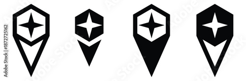 Modern star map icons set for navigation,Star icon navigation. Northern Star. Polar Star logo. Windrose symbol. Nautical wind rose icon.