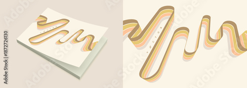 Colorful lines. Curved ribbons. Softcover book layout. Cover design template. Vector illustration for brochure, poster, flyer, album, magazine, planner, notebook or notepad.