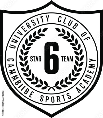 Black and white shield emblem with star six team and laurel wreath