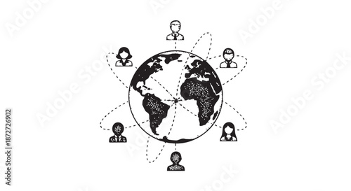 Global network of people connected around the Earth, symbolizing communication, community, and international business