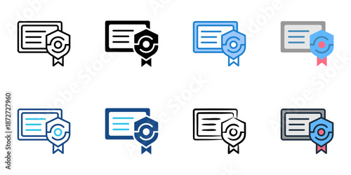 Digital Certificate icons set multiple style collection. Editable stroke 
