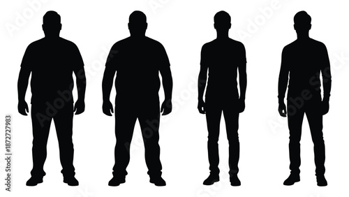 Silhouettes of four men showing varying body types and shapes