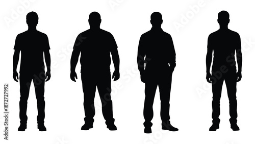 Silhouettes of four men with varying body types standing in a row