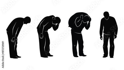 Silhouettes depicting stages of grief and emotional distress in human forms