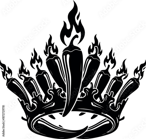Silhouette of a burning crown with flames rising
