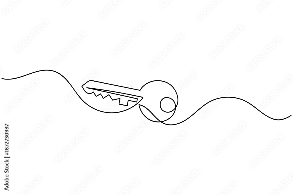 Obraz premium Single line drawing of a key on a wavy background