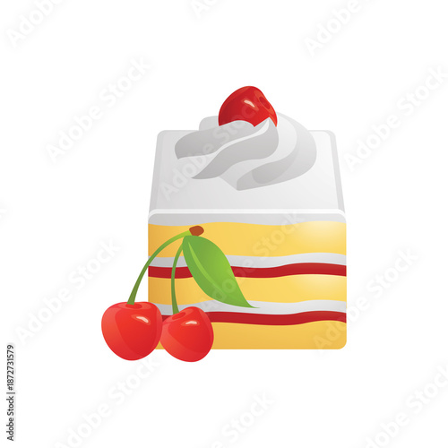 Delicious dessert, cake slice, whipped cream, cherries, sweet treat