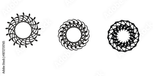 Three black and white illustrations of interlocking chain links