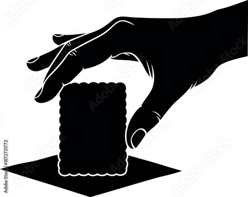 Silhouette of a hand pulling a card from a deck silhouette
