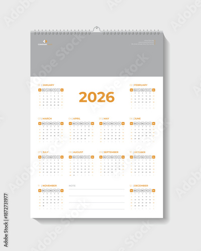 Calendar Design 2026 week starts Sunday with a corporate set design template vector file.