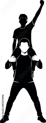 Silhouette of a person lifting another person in a stunt