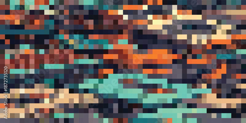 Abstract Pixelated Mosaic Pattern with Vibrant Color Blocks.