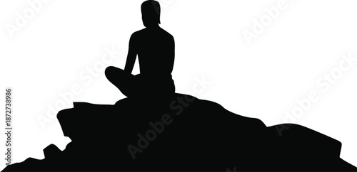 Meditation Silhouette on Mountain Vector ? Peaceful Cross-Legged Figure for Mindfulness, Nature, and Spiritual Design Themes