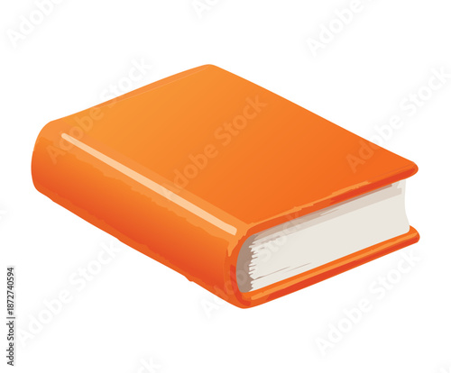 Perspective view of an orange hardcover book for school students academic reading university textbooks and professional library resources