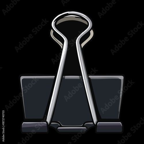 Illustration of a black paper binder clip for sorting business archives and professional workspace document organization