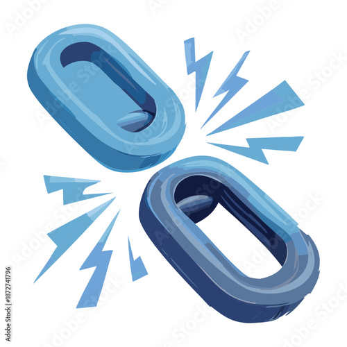 Illustration of a broken link icon with sparks indicating electrical failure or disconnected network connection