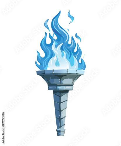 Illustration of a mystical blue flame torch with glowing energy for fantasy spell and magic environment