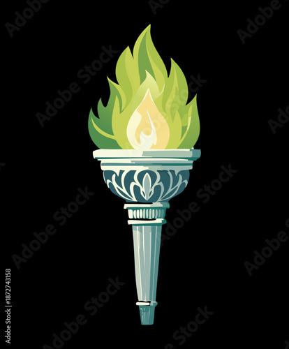 Illustration of a mystical green torch for fantasy druid magic and ancient jungle temple exploration game