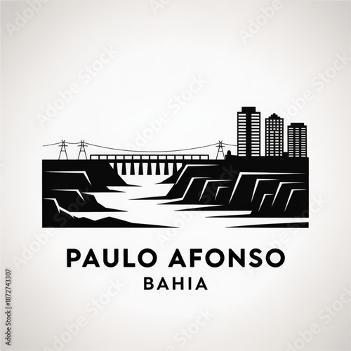 Paulo Afonso Skyline Silhouette — A Brazilian Hydroelectric City on the São Francisco River Vector Illustration