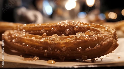 A glistening churro covered in cinnamon sugar