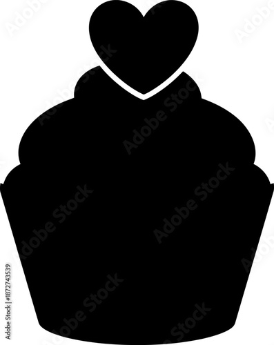 A charming black silhouette of a cupcake topped with a small heart, perfect for expressing sweet affection and celebration.