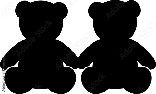 An endearing black silhouette of two teddy bears sitting side by side, gently holding hands, symbolizing friendship and love.