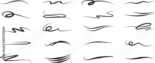 Elegant swirl flourish ornament set with smooth curves. Decorative calligraphic dividers and infinity style accents for logos, invitations, and branding. Minimal black ornamental line design elements.