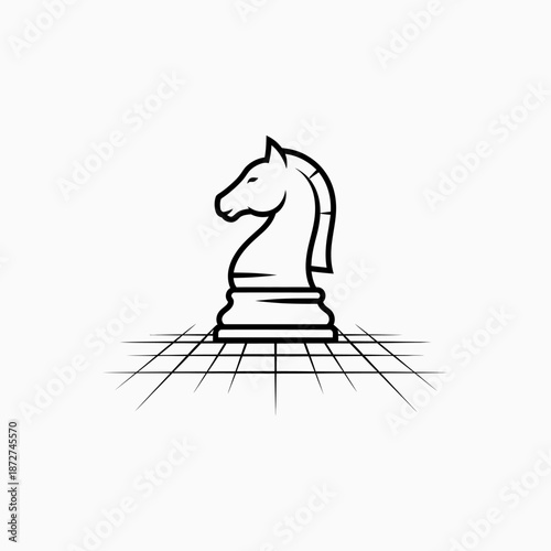Minimalist Chess Knight on Geometric Grid Vector Illustration