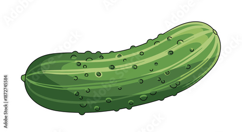 A fresh green pickled cucumber with bumpy skin, illustrated in a vibrant and detailed cartoon style on a clean white background.