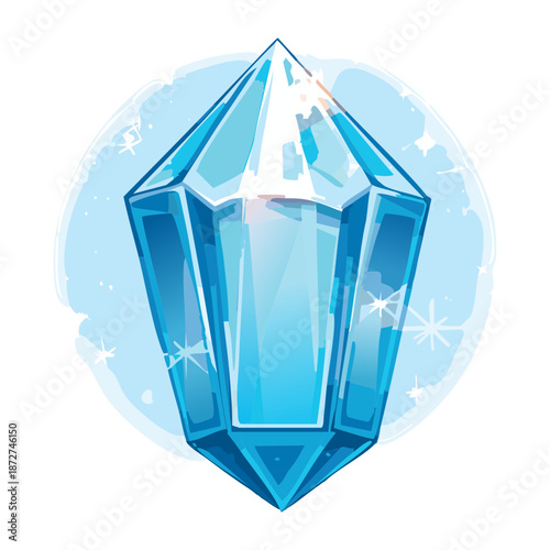 Illustration of a sparkling blue diamond crystal for luxury jewelry and magical fantasy treasure