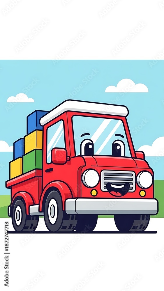 Naklejka premium Cartoon truck with colorful blocks.