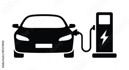 Vector image of an electric car charging at a power station