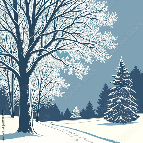 Winter Wonderland Snowy Trees and Evergreen Forest Landscape.
