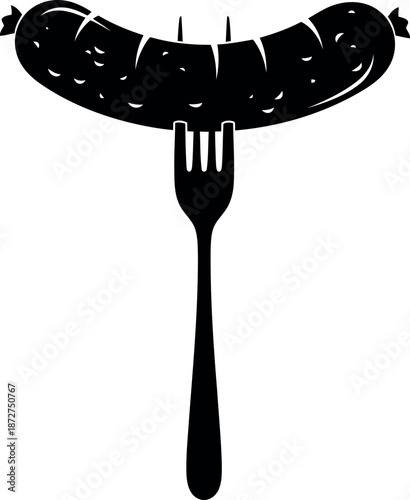 Silhouette of a fork piercing a grilled sausage