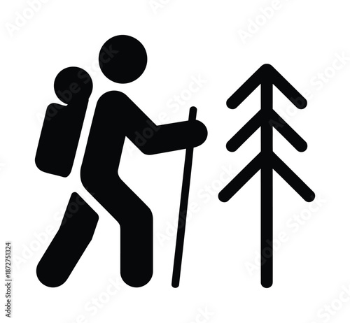 A vector illustration of a hiker exploring the forest