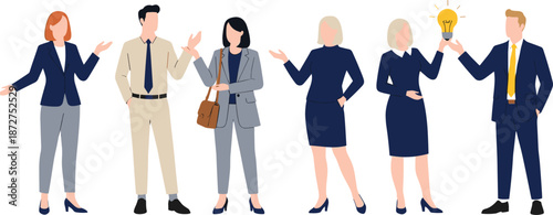 Business team discussion with idea concept, professional men and women collaboration, corporate teamwork vector illustration isolated